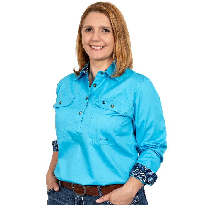 Pentecost River Womens Half Button Work Shirt - Turquoise