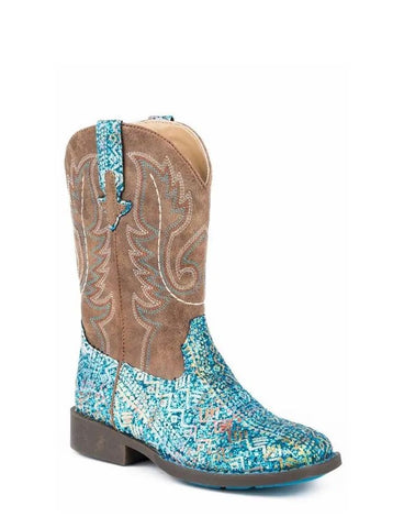 ROPER GLITTER AZTEC KIDS BOOTS - BLUE [SZ:9.0]