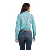 ARIAT KIRBY STRETCH WOMENS LONG SLEEVE SHIRT - AMAZONITE BUCKING BRONC