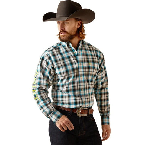 ARIAT PRO TEAM CANNON MENS LONG SLEEVE SHIRT - BLUE/GREY/WHITE [SZ:S]