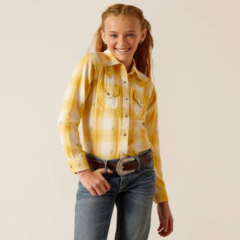 ARIAT GLENROCK GIRLS SNAP LONG SLEEVE SHIRT - CACTUS DOBBY [SZ:XS]