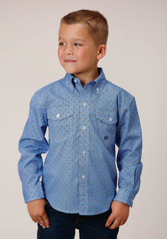 ROPER BOYS AMARILLO COLLECTION LONG SLEEVE SHIRT - BLUE PRINT [SZ:XS]