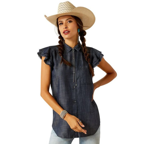 ARIAT CARRIAGE SHORT SLEEVE WOMENS TOP - INDIGO RINSE [SZ:XS]