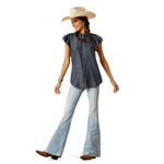 ARIAT CARRIAGE SHORT SLEEVE WOMENS TOP - INDIGO RINSE [SZ:XS]