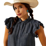 ARIAT CARRIAGE SHORT SLEEVE WOMENS TOP - INDIGO RINSE [SZ:XS]