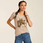 ARIAT COW COVER WOMENS SHORT SLEEVE TEE - OATMEAL HEATHER [SZ:XS]