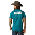 ARIAT STACKS MENS SHORT SLEEVE TEE - CYAN BLACK HEATHER [SZ:M]