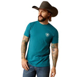 ARIAT STACKS MENS SHORT SLEEVE TEE - CYAN BLACK HEATHER [SZ:M]