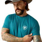 ARIAT STACKS MENS SHORT SLEEVE TEE - CYAN BLACK HEATHER [SZ:M]