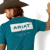 ARIAT STACKS MENS SHORT SLEEVE TEE - CYAN BLACK HEATHER [SZ:M]