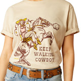 ARIAT KEEP WALKIN' COWBOY WOMENS SHORT SLEEVE TEE - NATURAL [SZ:XS]