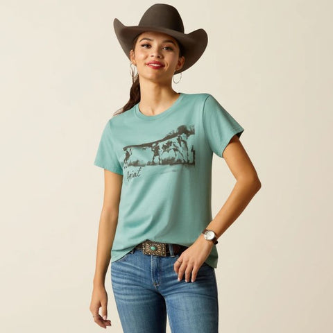 ARIAT WHOLESOME HEFFERS WOMENS SHORT SLEEVE TEE - OCEAN BLUE HEATHER [SZ:M]