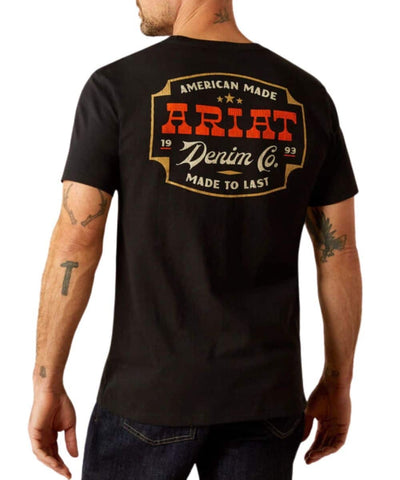 ARIAT DENIM BADGE MENS T SHIRT - BLACK [SZ:M]