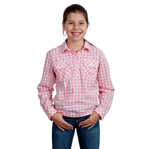 JUST COUNTRY HARPER GIRLS SHIRT - FLAMINGO PINK CHECK [SZ:XS]