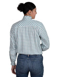 JUST COUNTRY ABBEY FRILLS FULL BUTTON PRINT WORKSHIRT - DUSTY TURQUOISE CHECK [SZ:10]