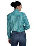 JUST COUNTRY ABBEY FRILLS FULL BUTTON PRINT WORKSHIRT - TURQUOISE STRIPE [SZ:10]