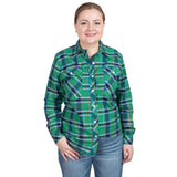 JUST COUNTRY ABBEY FULL BUTTON PRINT WORKSHIRT - IVY LUREX PLAID [SZ:8]