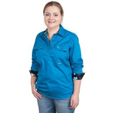 JUST COUNTRY JAHNA TRIM HALF BUTTON PRINT WORKSHIRT - BLUE JEWEL/NAVY ORCHIDS [SZ:8]