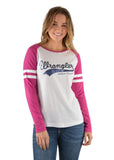 WRANGLER WOMENS EMIN LONG SLEEVE RAGLAN TEE [SZ:8 CL:WHITE/BERRY]