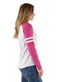 WRANGLER WOMENS EMIN LONG SLEEVE RAGLAN TEE [SZ:8 CL:WHITE/BERRY]