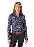 WRANGLER EDGEWOOD PRINT WOMENS LONGSLEEVE WESTERN SHIRT - NAVY/IVORY