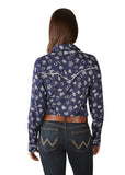 WRANGLER EDGEWOOD PRINT WOMENS LONGSLEEVE WESTERN SHIRT - NAVY/IVORY