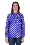 HARDSLOG ANETTE HALF PLACKET LONGSLEEVE SHIRT - NAVY WITH WHITE SPOTS [SZ:8]