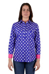 HARDSLOG ANETTE HALF PLACKET LONGSLEEVE SHIRT - NAVY WITH WHITE SPOTS [SZ:8]