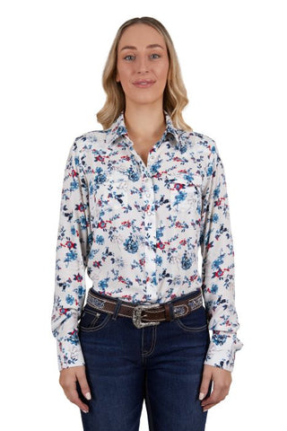 PURE WESTERN FLORA WOMENS LONG SLEEVE SHIRT - EGRET/MULTI [SZ:8]