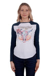 WRANGLER TYRA LONG SLEEVE RAGLAN WOMENS TEE - WHITE/NAVY [SZ:8]