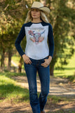 WRANGLER TYRA LONG SLEEVE RAGLAN WOMENS TEE - WHITE/NAVY [SZ:8]