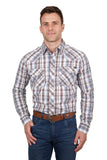 PURE WESTERN EVAN MENS LONG SLEEVE SHIRT - WHITE/TAN [SZ:S]