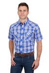 PURE WESTERN MARK MENS SHORT SLEEVE SHIRT - ROYAL [SZ:S]