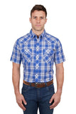 PURE WESTERN MARK MENS SHORT SLEEVE SHIRT - ROYAL [SZ:S]