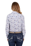 PURE WESTERN MAVIS WOMENS LONG SLEEVE SHIRT - NAVY STRIPE [SZ:8]