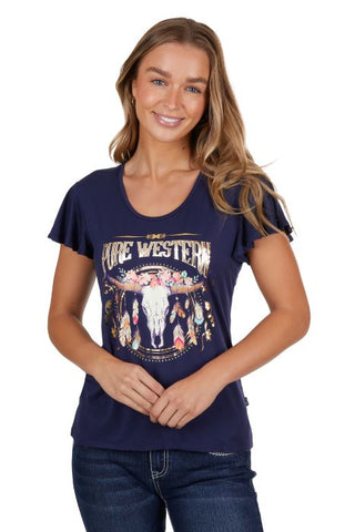 PURE WESTERN BECKY WOMENS SHORT SLEEVE TEE - NAVY [SZ:8]