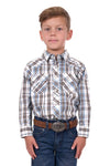 PURE WESTERN EVAN BOYS LONG SLEEVE SHIRT - WHITE/TAN [SZ:2]