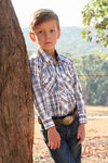 PURE WESTERN EVAN BOYS LONG SLEEVE SHIRT - WHITE/TAN [SZ:2]