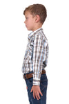 PURE WESTERN EVAN BOYS LONG SLEEVE SHIRT - WHITE/TAN [SZ:2]