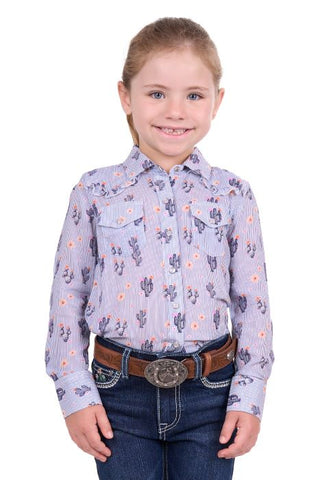 PURE WESTERN MAVIS GIRLS LONG SLEEVE SHIRT - NAVY STRIPE [SZ:2]