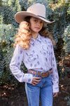 PURE WESTERN MAVIS GIRLS LONG SLEEVE SHIRT - NAVY STRIPE [SZ:2]