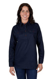 THOMAS COOK WOMENS LIGHT DRILL HALF PLACKET LONG SLEEVE SHIRT - NAVY [SZ:8]