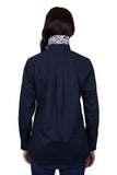 THOMAS COOK WOMENS LIGHT DRILL HALF PLACKET LONG SLEEVE SHIRT - NAVY [SZ:8]