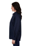 THOMAS COOK WOMENS LIGHT DRILL HALF PLACKET LONG SLEEVE SHIRT - NAVY [SZ:8]