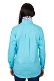 THOMAS COOK WOMENS LIGHT DRILL HALF PLACKET LONG SLEEVE SHIRT - AQUA [SZ:8]