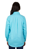 THOMAS COOK WOMENS LIGHT DRILL HALF PLACKET LONG SLEEVE SHIRT - AQUA [SZ:8]