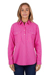 HARDSLOG WOMENS KELLY HALF PLACKET LONG SLEEVE SHIRT - PINK [SZ:8]