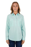 HARDSLOG WOMENS LIZZIE HALF PLACKET LONG SLEEVE SHIRT - TEAL [SZ:8]