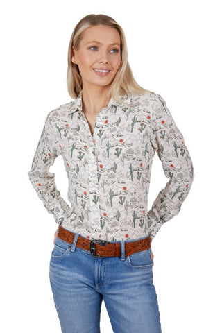 WRANGLER SADIE WOMENS LONG SLEEVE SHIRT - MULTI/CREAM [SZ:8]