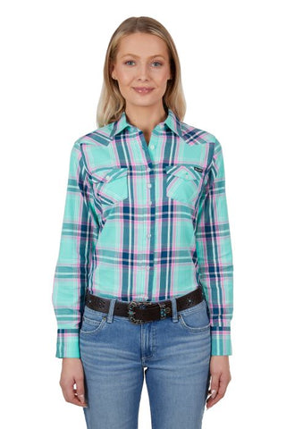 WRANGLER PIPPA WOMENS LONGSLEEVE SHIRT - GREEN [SZ:8]